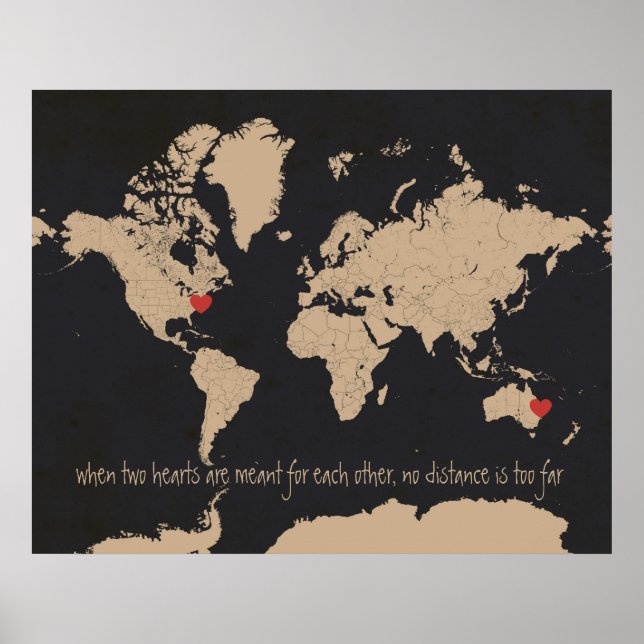 Customizable Love & Distance World Map Poster (Front)