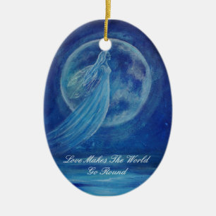 Customizable Love Makes The World Go Round Angel O Ceramic Ornament