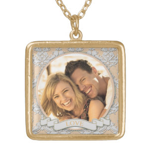 Customizable Love Square Necklace_Medium Gold Plated Necklace