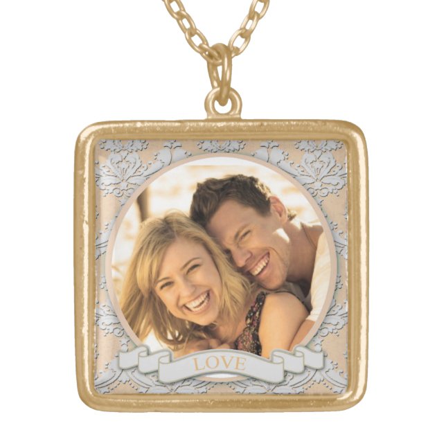 Customizable Love Square Necklace_Medium Gold Plated Necklace (Front)