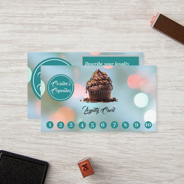 Customizable Loyalty Card Cupcake Bakery (Front/Back In Situ)