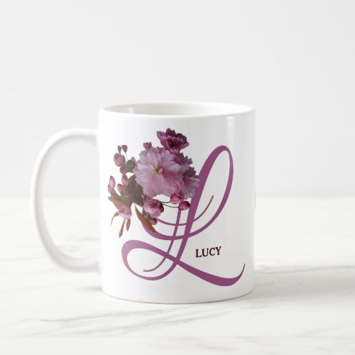Customizable Lucy name pink rose flowers trendy  Coffee Mug
