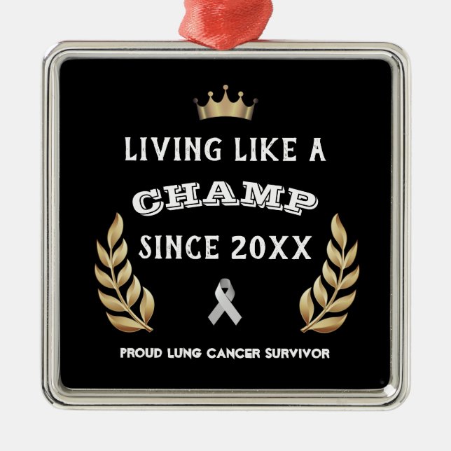Customizable Lung Cancer Survivor laurel leaves Metal Ornament (Front)
