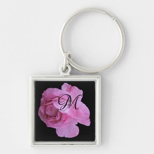 Customizable M monogram hot pink rose trendy boho  Keychain