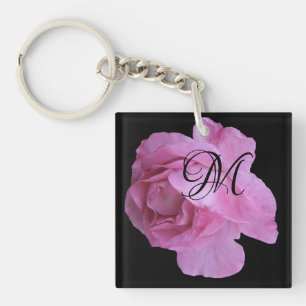 Customizable M monogram letter classy pink rose  Keychain