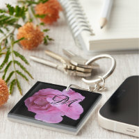 Customizable M monogram letter trendy pink rose Keychain