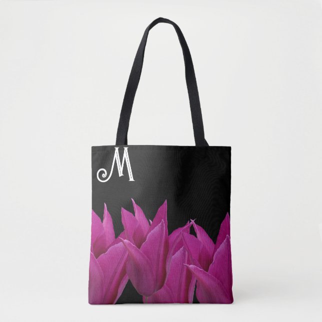 Customizable M monogram pink floral trendy boho  Tote Bag (Front)