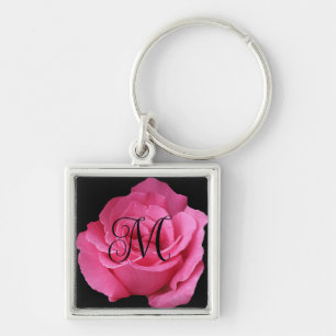 Customizable M monogram pretty pink rose stylish Keychain