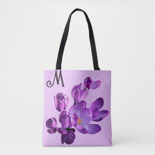 Customizable M monogram purple flowers boho girly  Tote Bag