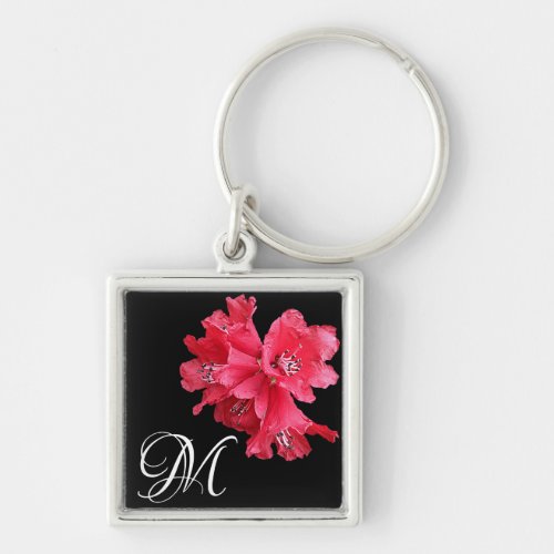 Customizable M monogram red flower trendy boho Keychain