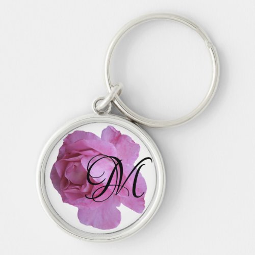 Customizable M monogram trendy boho pink rose  Keychain