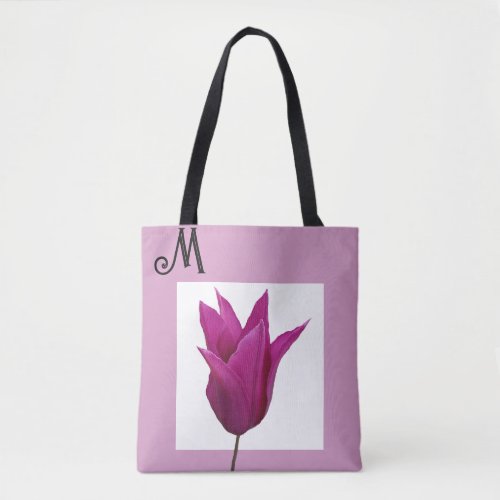 Customizable M name monogram pretty pink floral Tote Bag