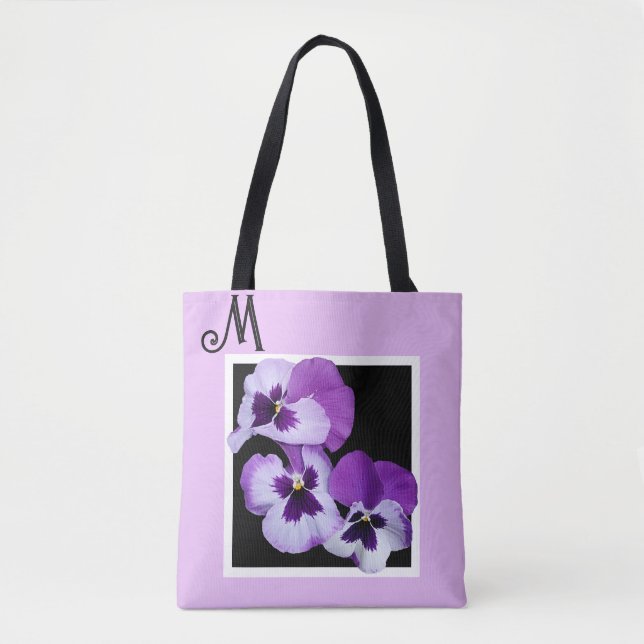 Customizable M name monogram purple floral boho Tote Bag (Front)