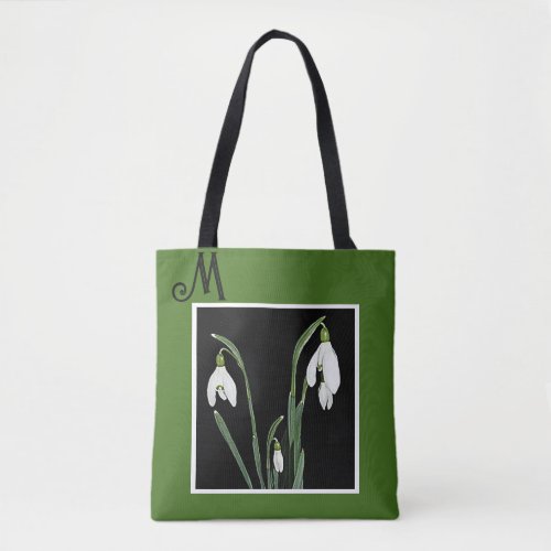 Customizable M name monogram white flower green  Tote Bag