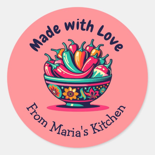 Customizable Made with Love Mexican Chile Kitchen  Classic Round Sticker (Front)