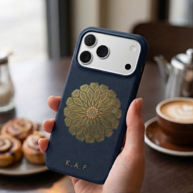 Customizable Madinah Islamic Pattern Gold Monogram iPhone Case (Creator Uploaded)