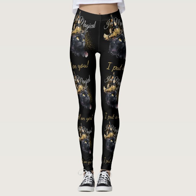 Customizable Magical Black Cat Halloween Leggings (Front)