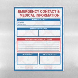 Customizable Magnetic Emergency Contact Info Sheet