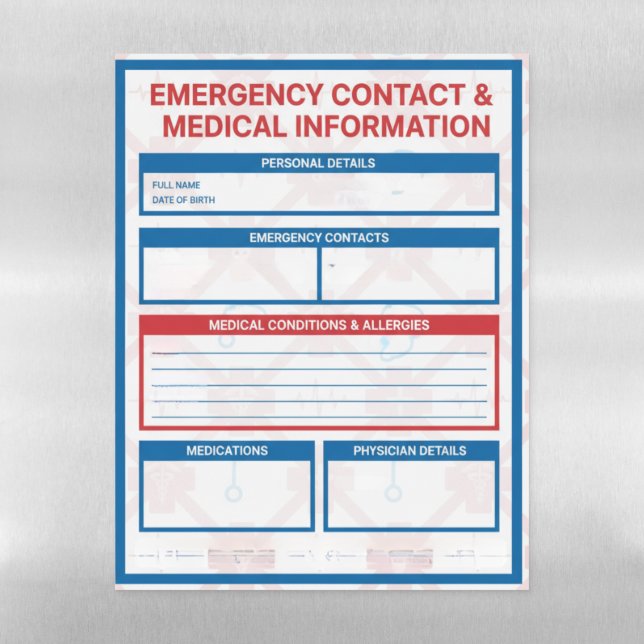 Customizable Magnetic Emergency Contact Info Sheet (Vertical)