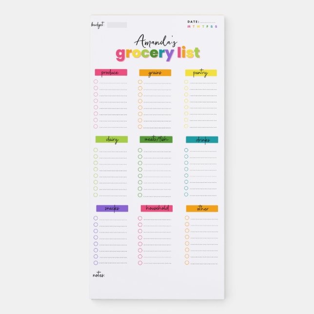 Customizable Magnetic Rainbow Grocery List  Notepad (Front)