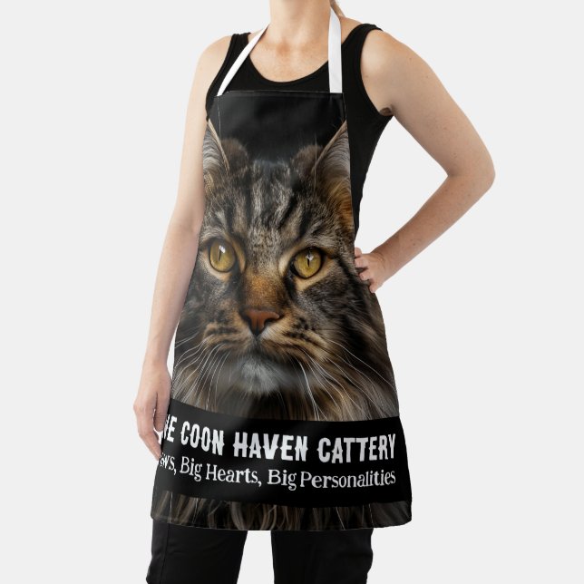 Customizable Maine Coon Haven Cattery Photo & Name Apron (Insitu)