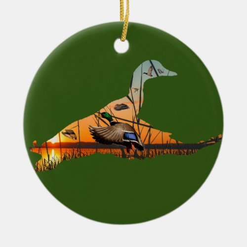 Customizable Mallard Ornament Flying Duck Ceramic Ornament