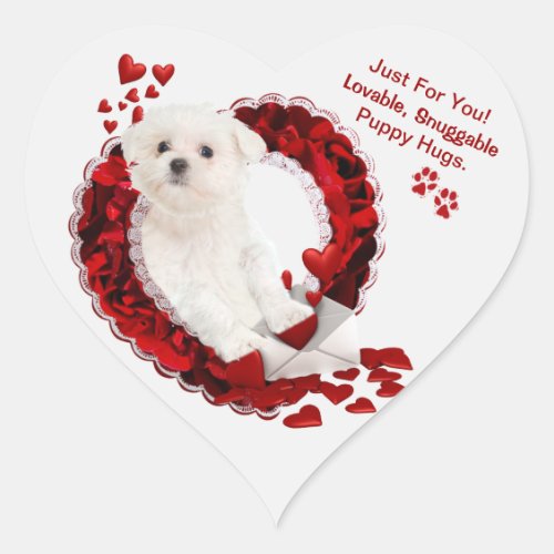 Customizable Maltese Lovable Heart Shaped Stickers