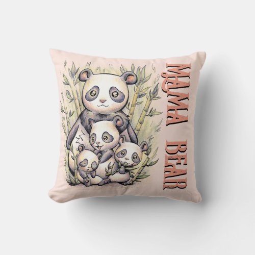 Customizable Mama Bear Kawaii Panda Bear Family Throw Pillow