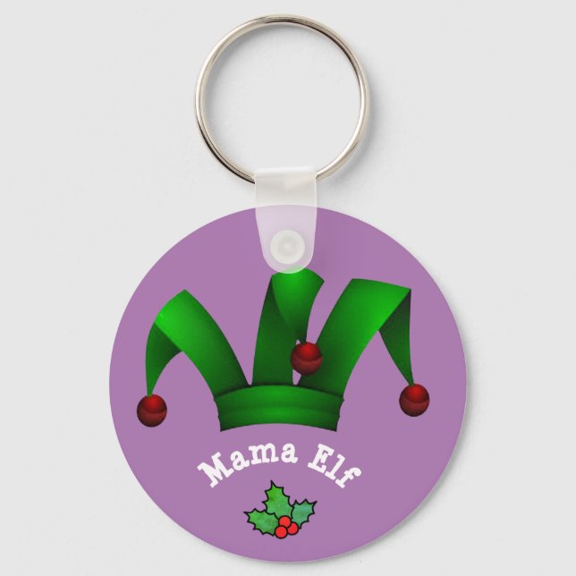 Customizable Mama Elf Custom Christmas Gift Idea Keychain (Front)