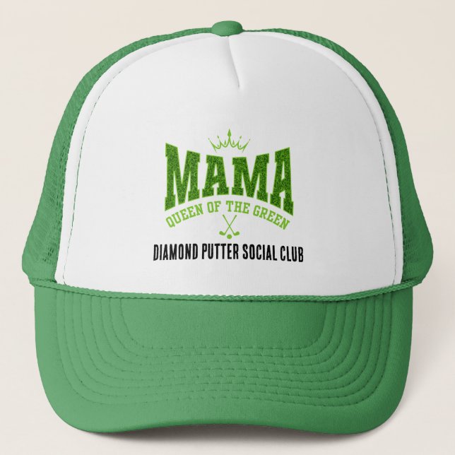 Customizable MAMA QUEEN OF THE GREEN Women's Golf Trucker Hat (Front)