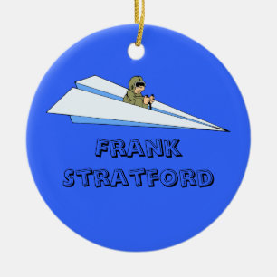 Customizable Man Flying Paper Airplane Ceramic Ornament