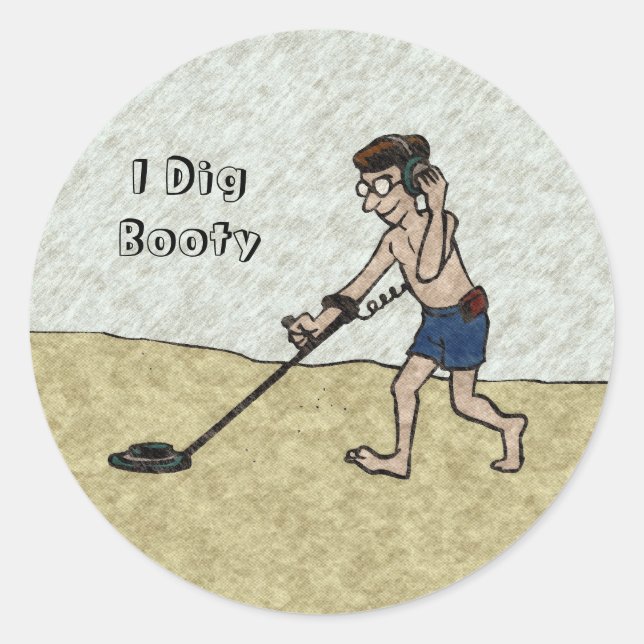 Customizable Man Metal Detecting On Beach Classic Round Sticker (Front)