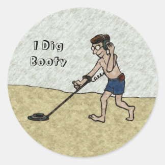 Customizable Man Metal Detecting On Beach Classic Round Sticker