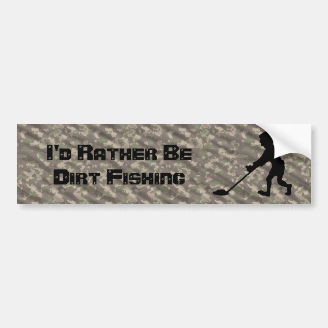 Customizable Man Metal Detecting Silhouette Bumper Sticker (Front)