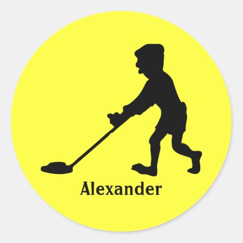 Customizable Man Metal Detecting Silhouette Classic Round Sticker