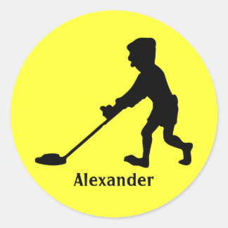 Customizable Man Metal Detecting Silhouette Classic Round Sticker