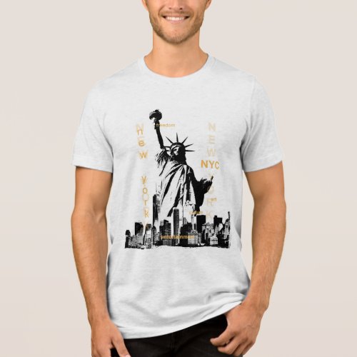 Customizable Manhattan Nyc Mens Liberty Statue Tri_Blend Shirt