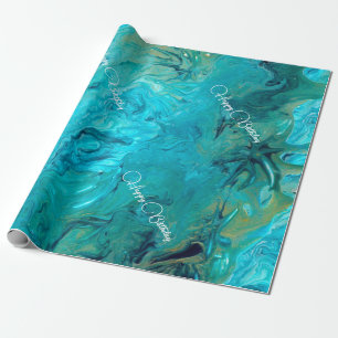 Customizable marble effect texturized emerald blue wrapping paper