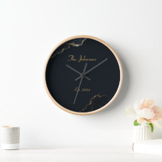 Customizable Marble Pattern, Blue Accent clock