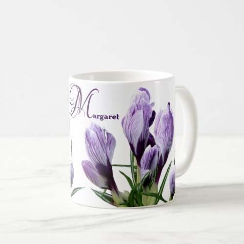 Customizable Margaret name purple crocus floral  Coffee Mug