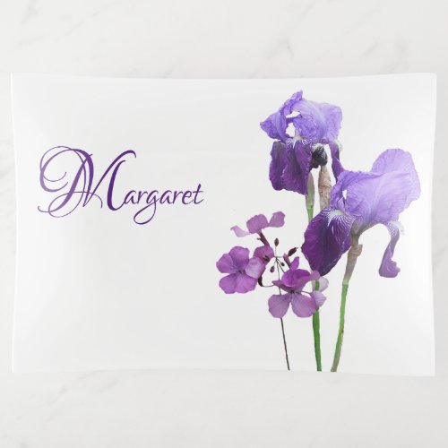 Customizable Margaret name purple flowers boho  Trinket Tray