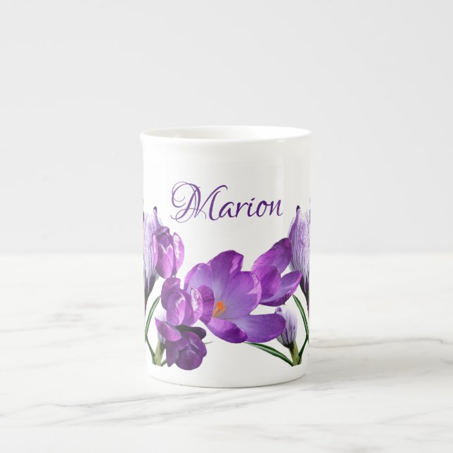 Customizable Marion name purple flower boho trendy Bone China Mug (Front)