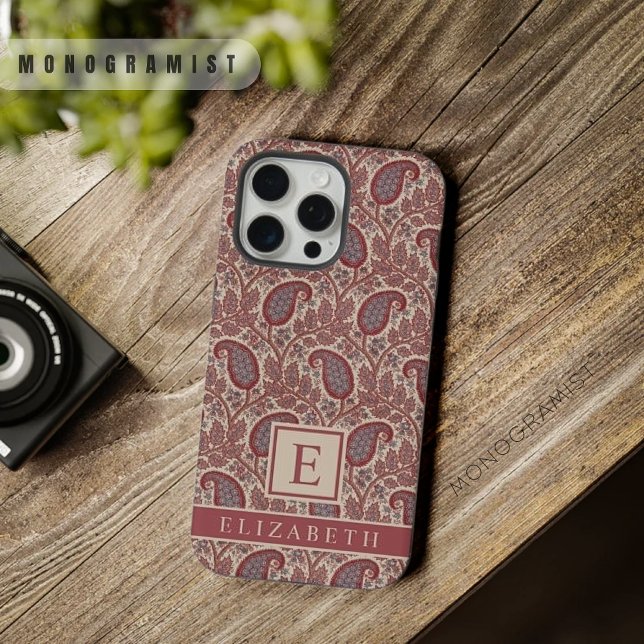 Customizable Maroon  Red Grey Beige Pink Paisley iPhone Case (Customizable Maroon Red Grey Beige Pink Paisley iPhone Case)