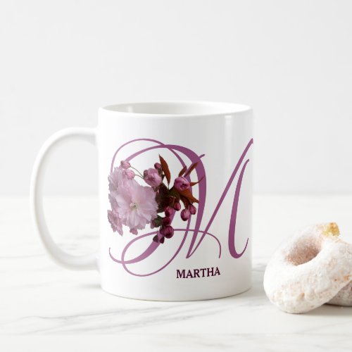 Customizable Martha name pink rose cherry flowers  Coffee Mug