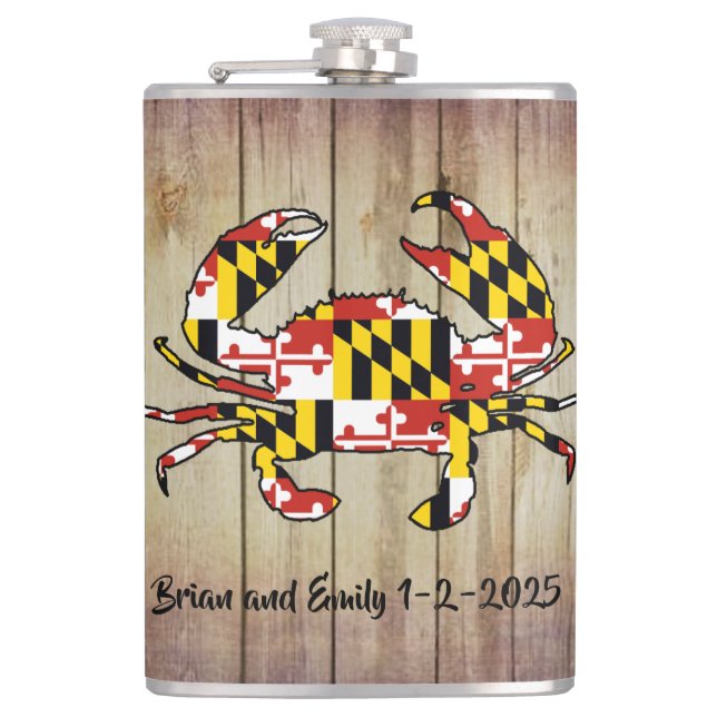 Customizable Maryland flag wood flask (Front)