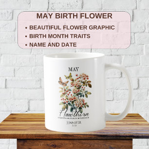 Customizable May Birthday Flower Hawthorn Coffee Mug