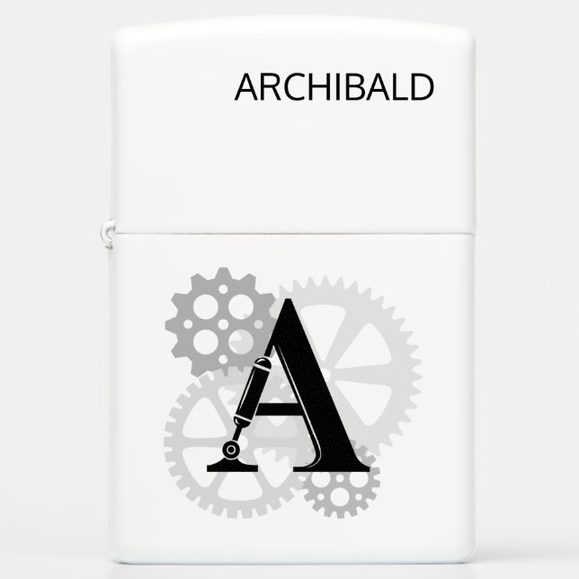 Customizable Mechanical monogram. Initial "A" Zippo Lighter (Front)