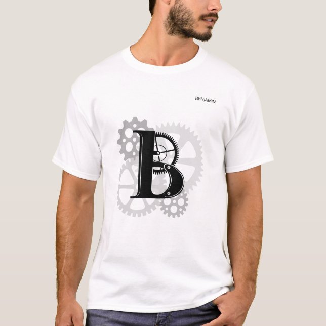 Customizable Mechanical monogram. Initial "B" T-Shirt (Front)