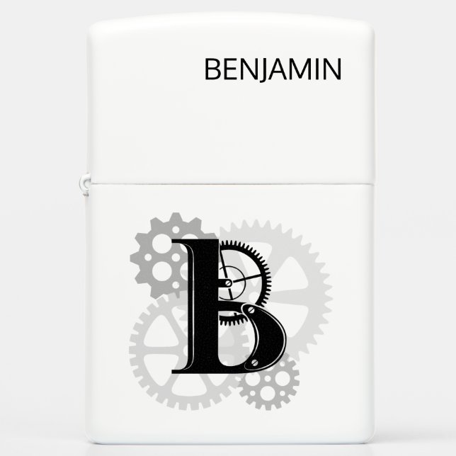 Customizable Mechanical monogram. Initial "B" Zippo Lighter (Front)