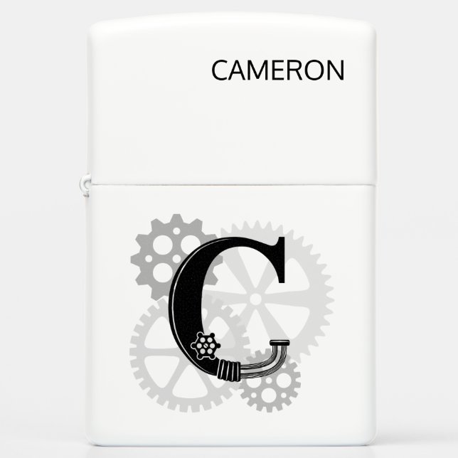 Customizable Mechanical monogram. Initial "C" Zippo Lighter (Front)
